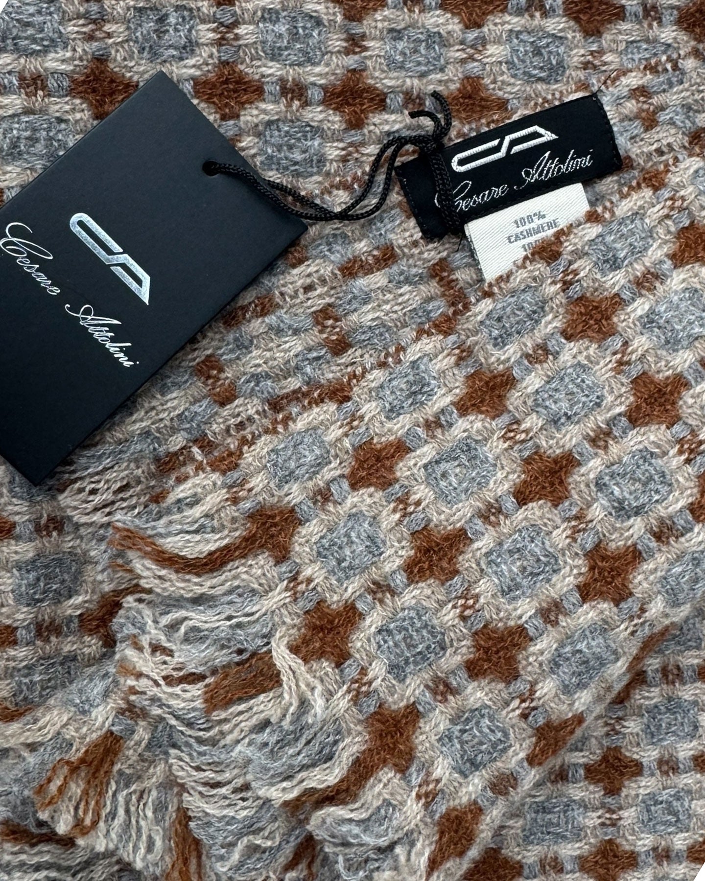 Cesare Attolini Scarf Brown Gray - Luxury Cashmere Shawl