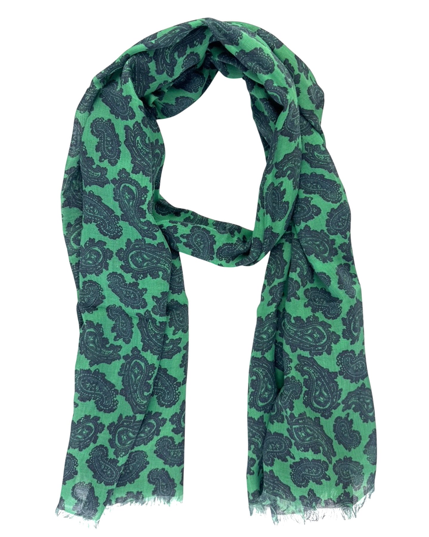 Cesare Attolini Scarf Classic Green Navy Paisley - Cashmere Cotton Shawl