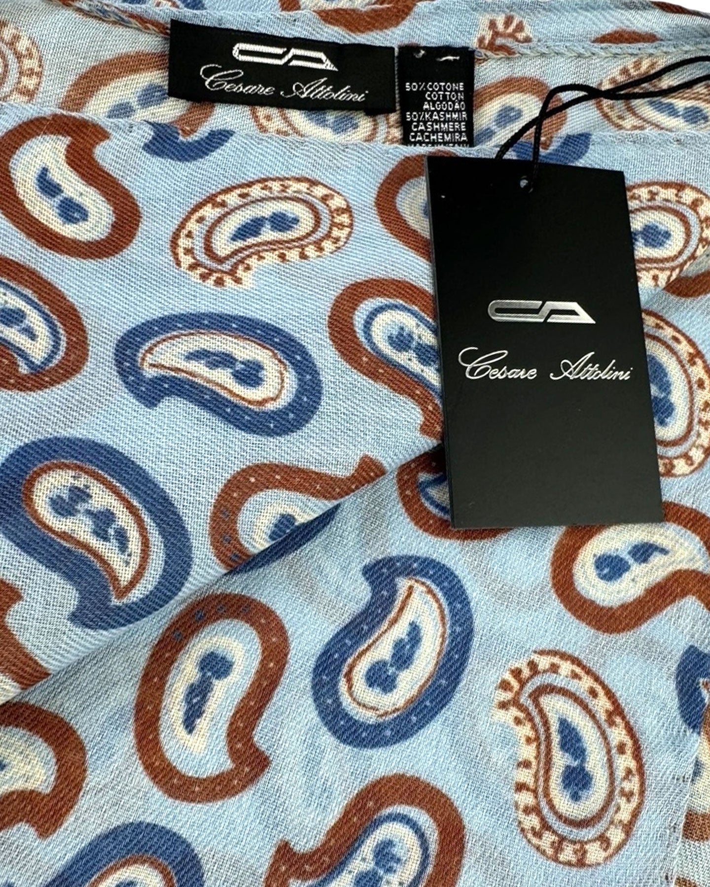 Cesare Attolini Scarf Blue Paisley - Cashmere Cotton Shawl