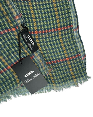 Cesare Attolini Scarf Green Plaid Check - Luxury Cashmere Cotton Shawl CYBER MONDAY SALE