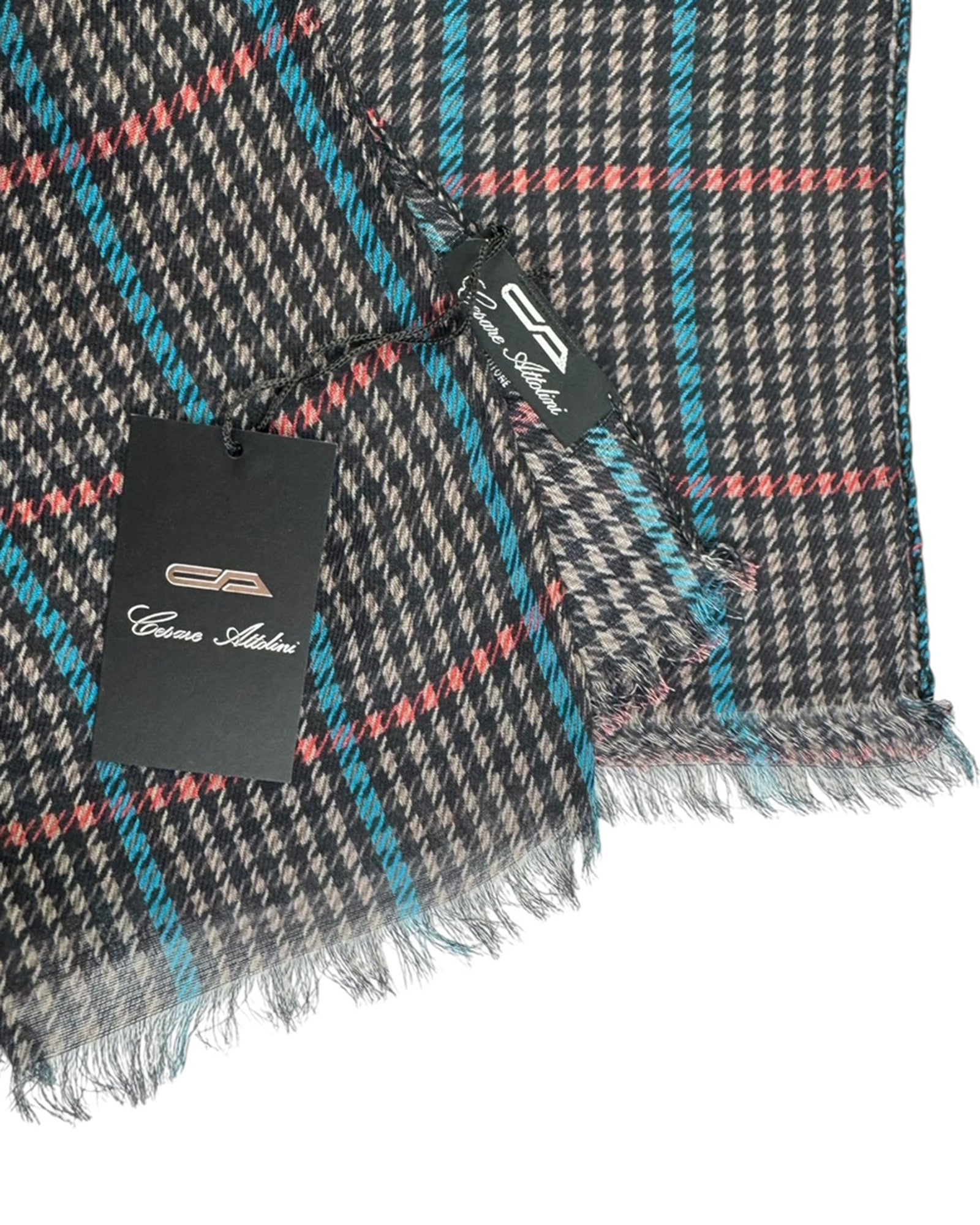 Cesare Attolini Scarf Gray Plaid Check - Luxury Cashmere Cotton Shawl