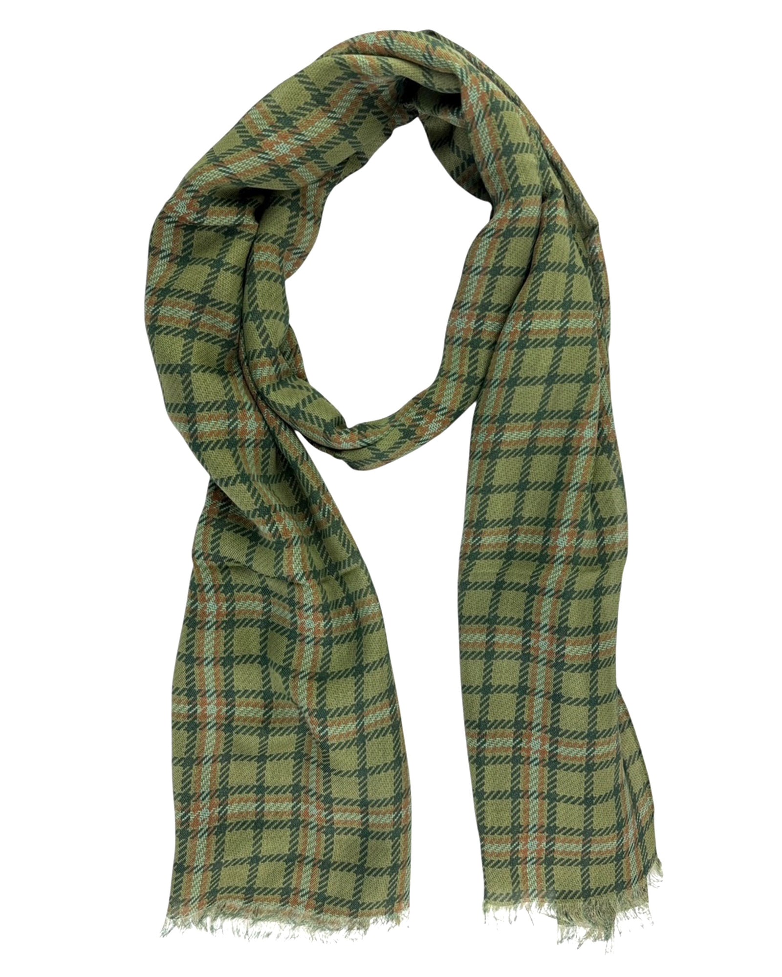 Cesare Attolini Scarf Forest Green Plaid Check - Luxury Cashmere Cotton Shawl