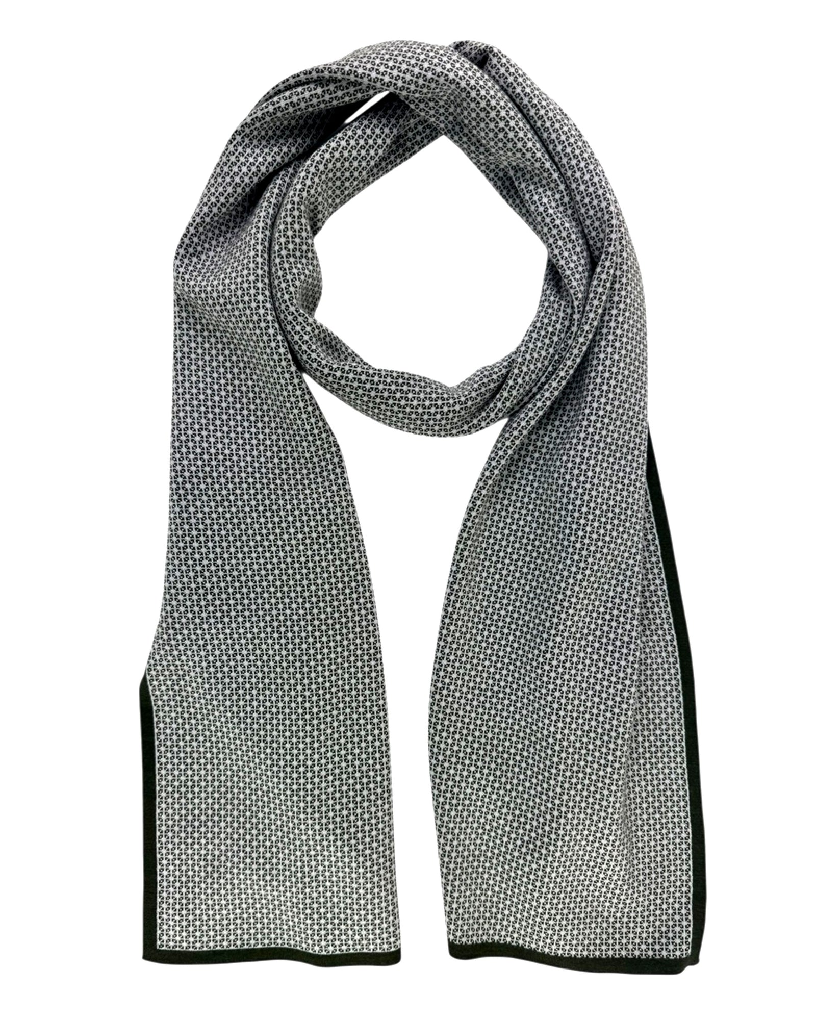 Cesare Attolini Scarf Dark Green Gray Geometric - Luxury Wool Silk Shawl