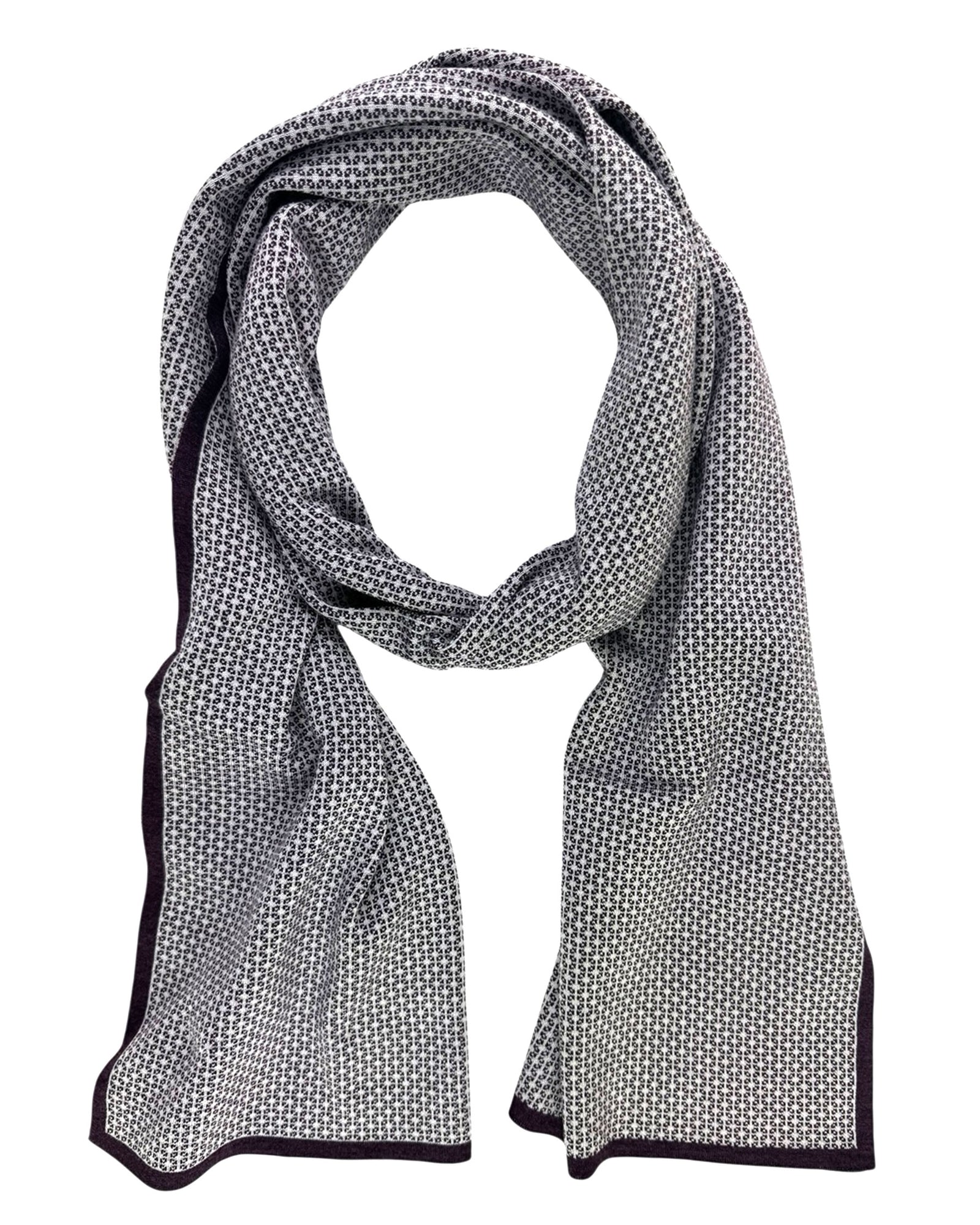 Cesare Attolini Scarf Purple Gray Geometric - Luxury Wool Silk Shawl