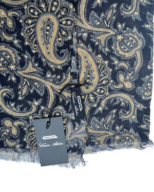 Cesare Attolini Scarf Midnight Blue Taupe Paisley - Cashmere Cotton