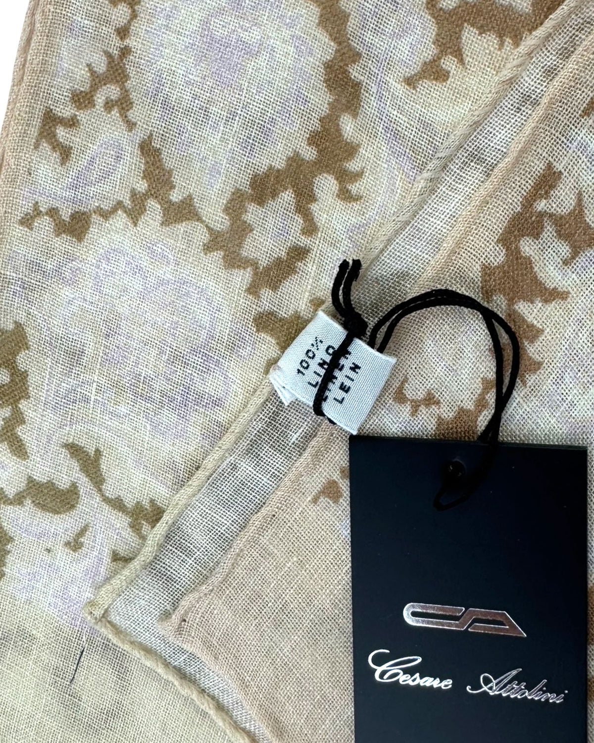 Attolini Scarf White Pink Brown Design - Linen