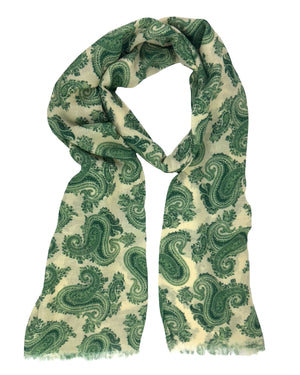 Cesare Attolini Scarf Green Paisley Design - Cashmere Cotton Shawl