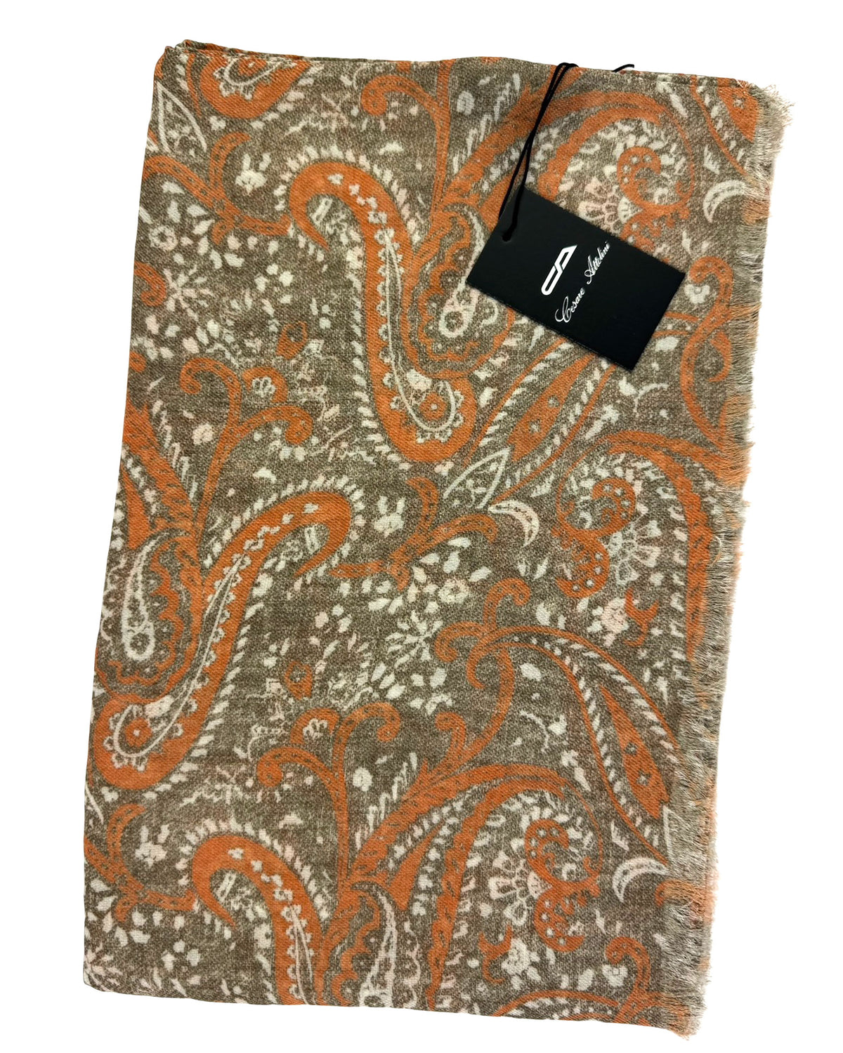 Cesare Attolini Scarf Orange Paisley Design - Linen Shawl