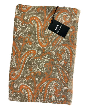 Cesare Attolini Scarf Orange Paisley Design - Linen Shawl