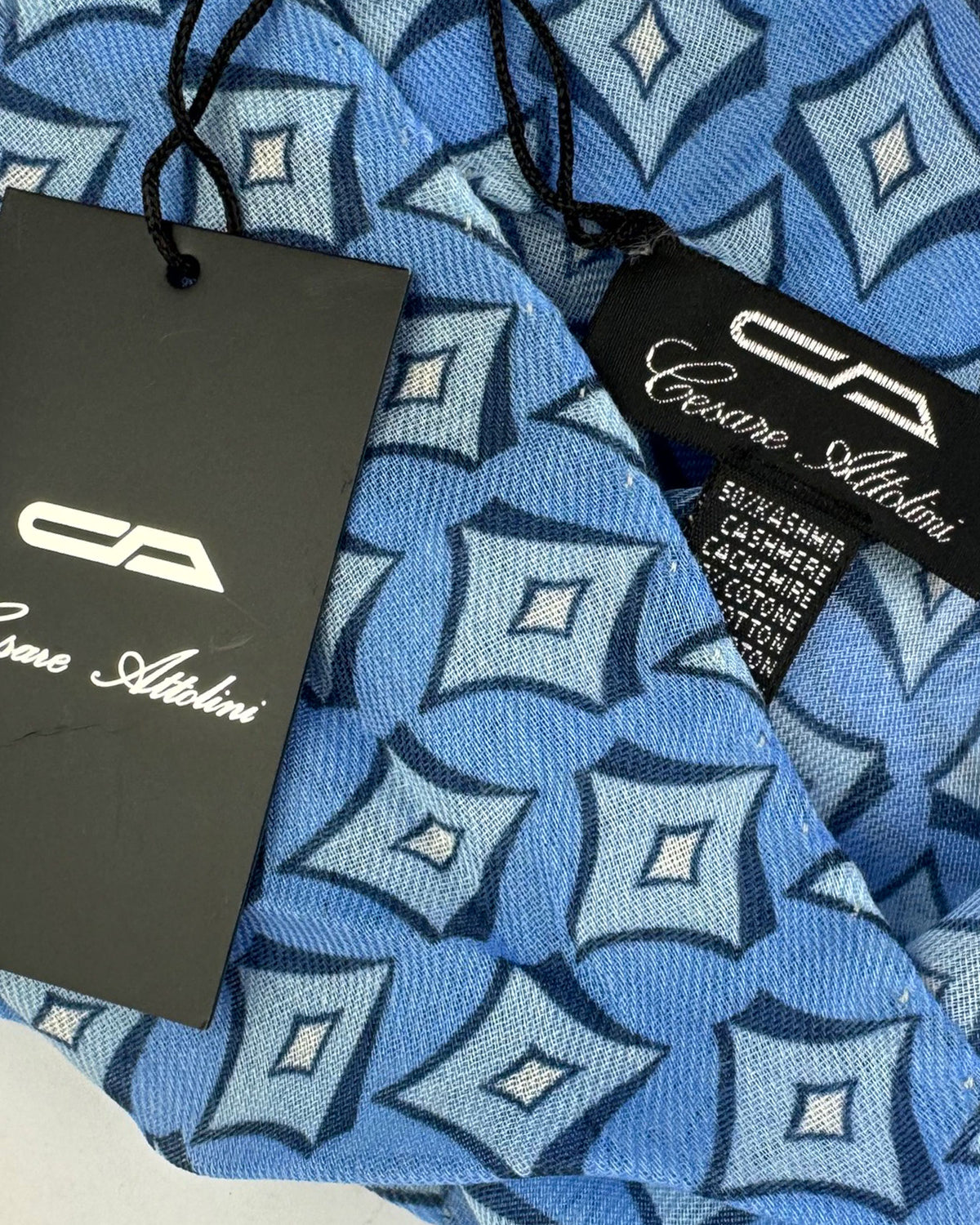 Cesare Attolini Scarf Blue Geometric - Cashmere Cotton