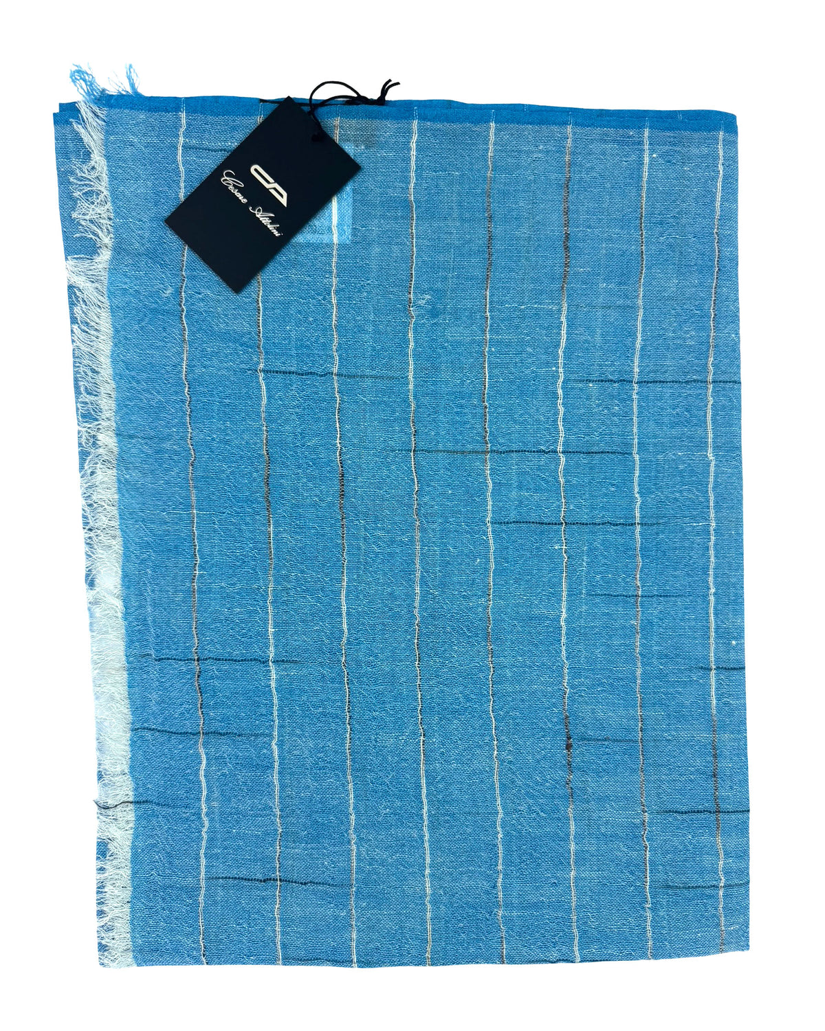 Cesare Attolini Scarf Aqua Blue Design - Linen Cashmere Silk Shawl