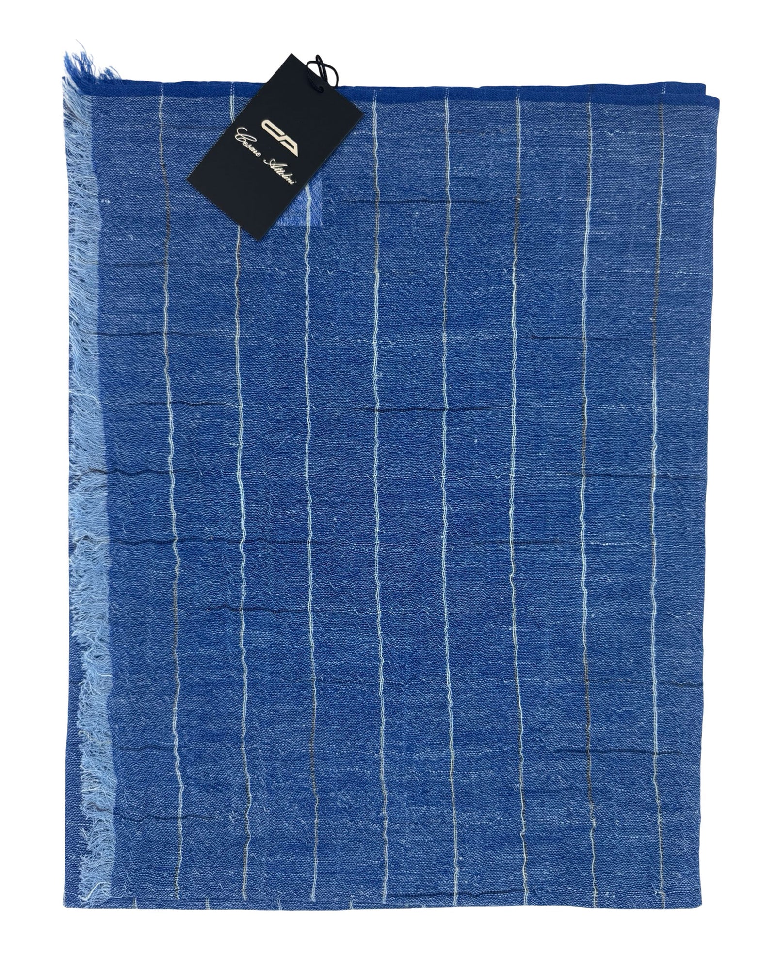 Cesare Attolini Scarf Navy Design - Linen Cashmere Silk Shawl