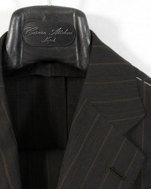 Cesare Attolini Suit Dark Gray Brown Stripes EU 54/ US 44