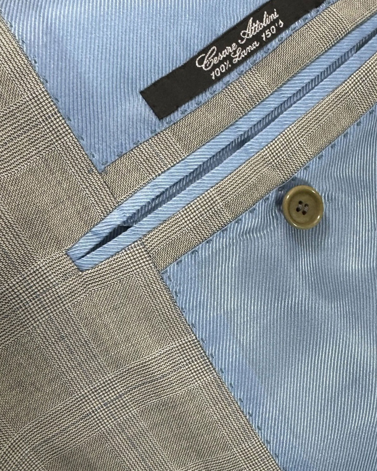 Cesare Attolini Wool Suit Light Gray Plaid Check EU 50/ US 40