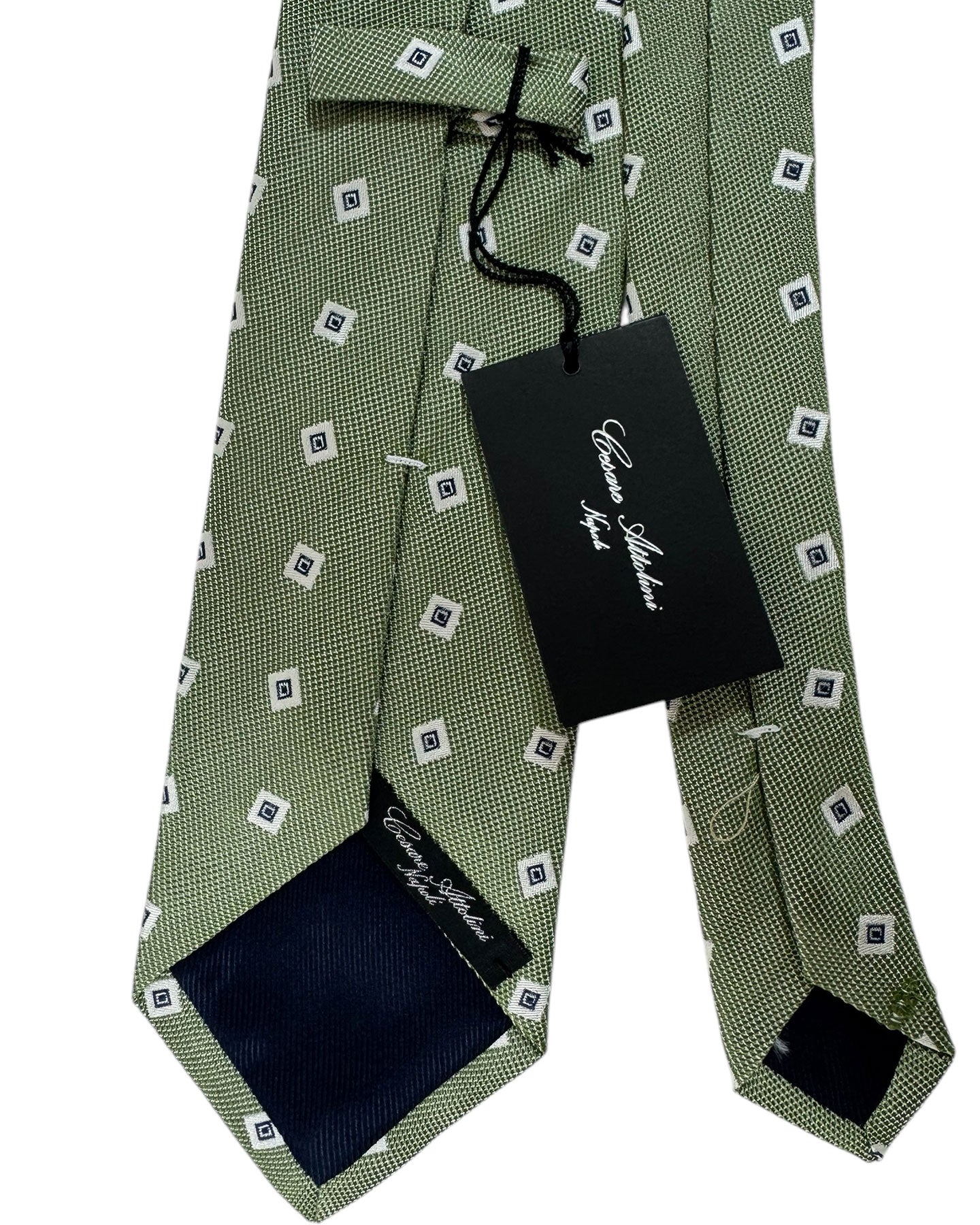 Cesare Attolini Silk Tie Green Silver Design