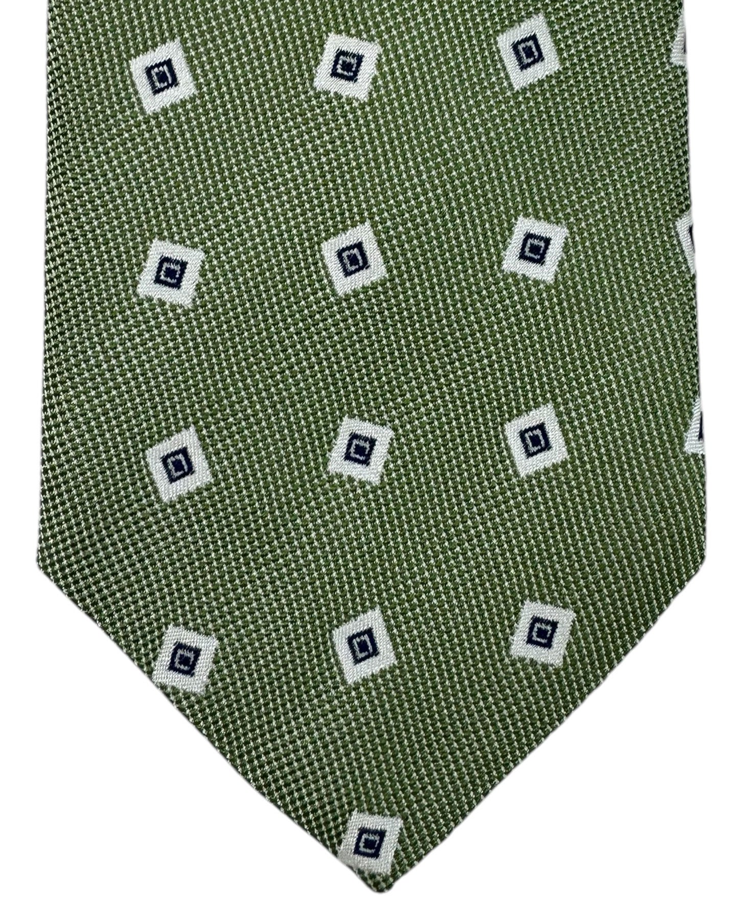 Cesare Attolini Silk Tie Green Silver Design