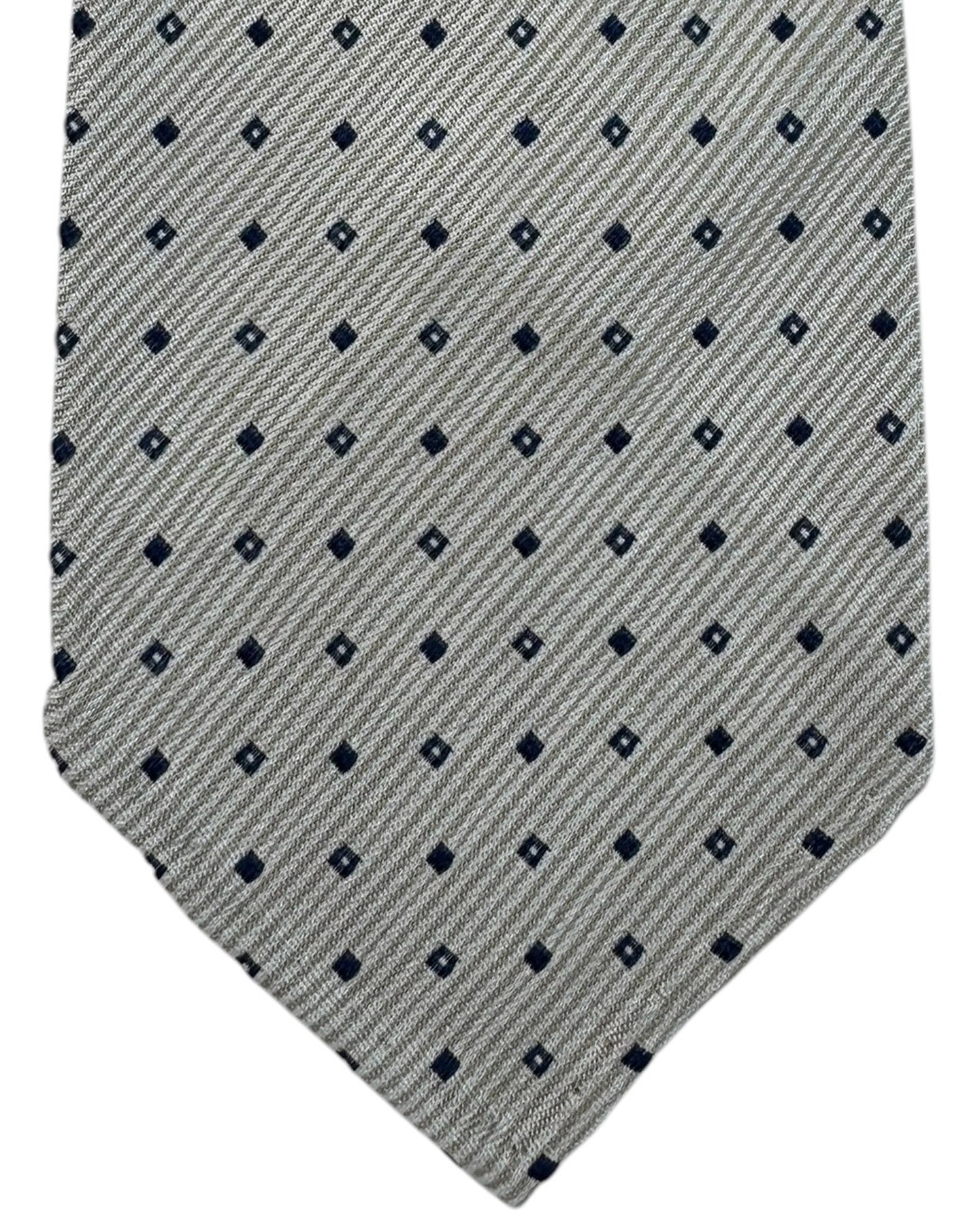 Cesare Attolini Unlined Silk Tie Gray Navy Geometric Squares
