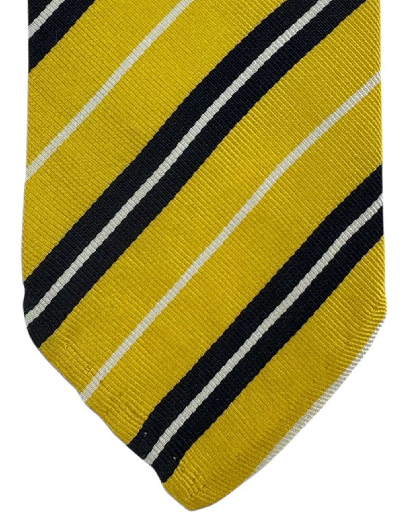 Cesare Attolini Unlined Tie Mustard Stripes Design