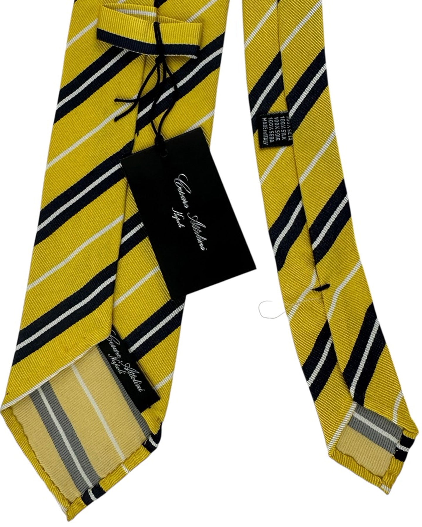 Cesare Attolini Unlined Tie Mustard Stripes Design