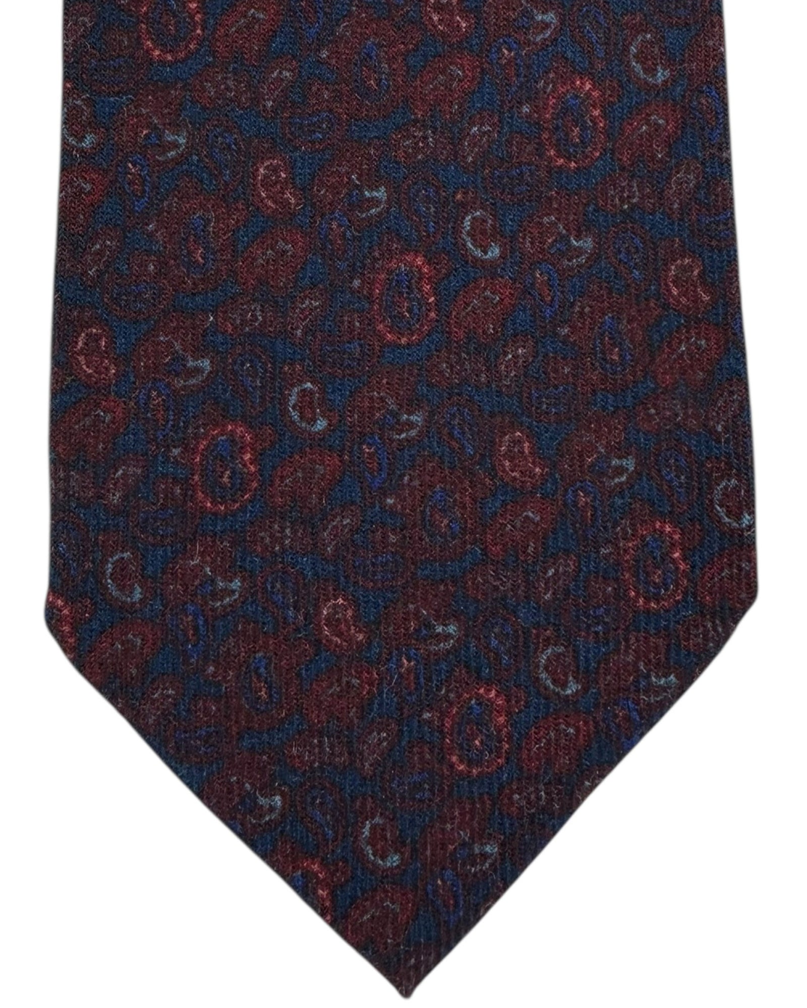 Cesare Attolini Wool Tie Paisley Bordeaux Midnight Blue