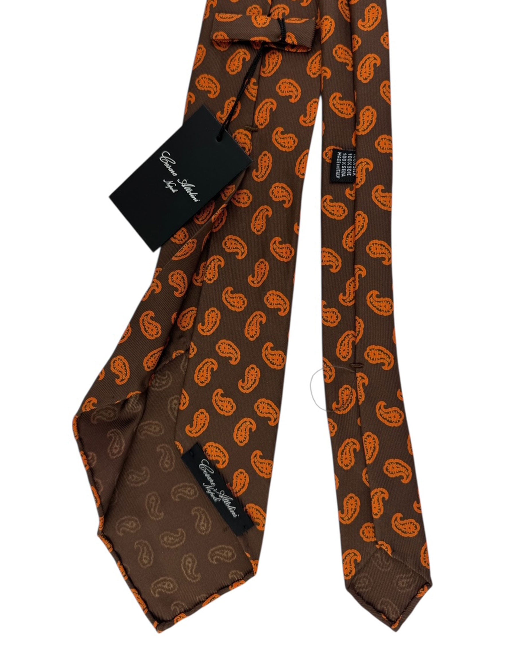 Cesare Attolini Sevenfold Tie Brown Paisley 