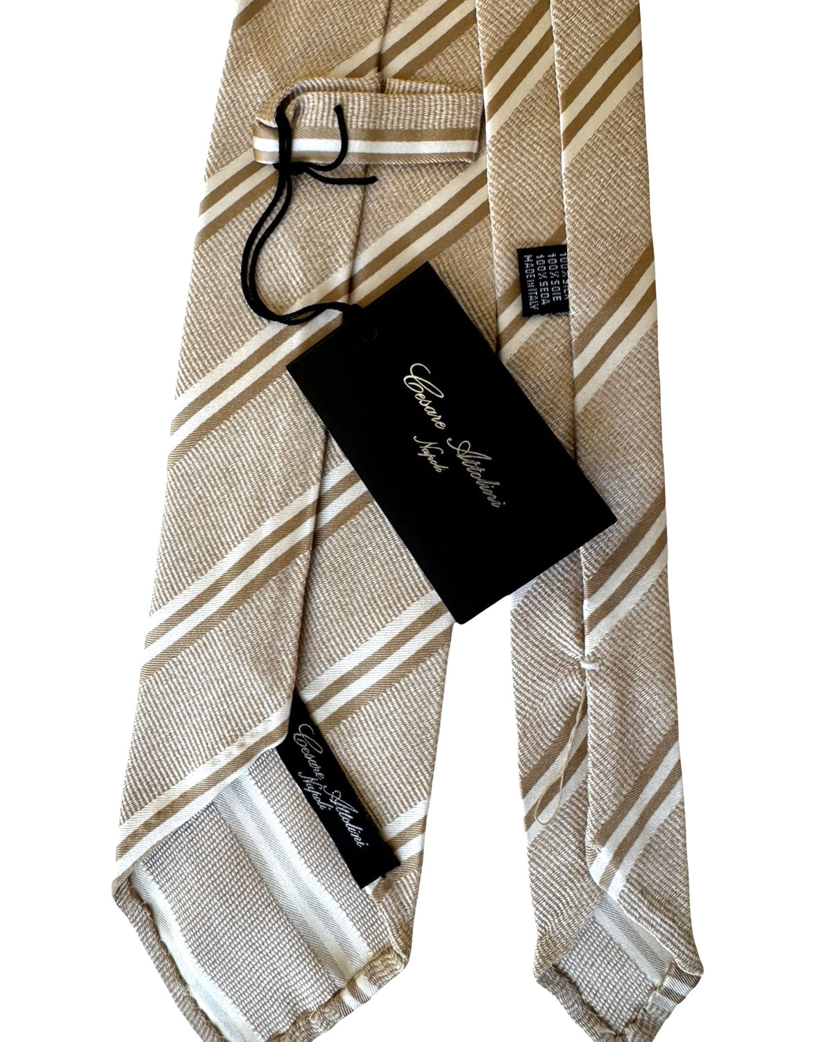 Cesare Attolini Unlined Tie Taupe-Beige Stripes