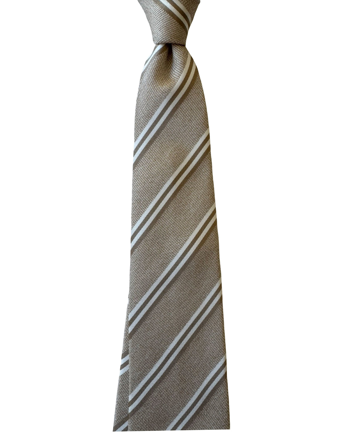 Cesare Attolini Unlined Tie Taupe-Beige Stripes