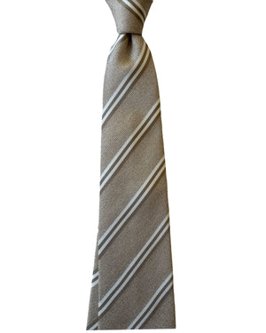 Cesare Attolini Unlined Tie Taupe-Beige Stripes