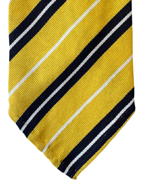 Cesare Attolini Unlined Tie Mustard Navy Regimental Stripes