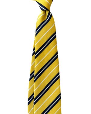 Cesare Attolini Unlined Tie Mustard Navy Regimental Stripes