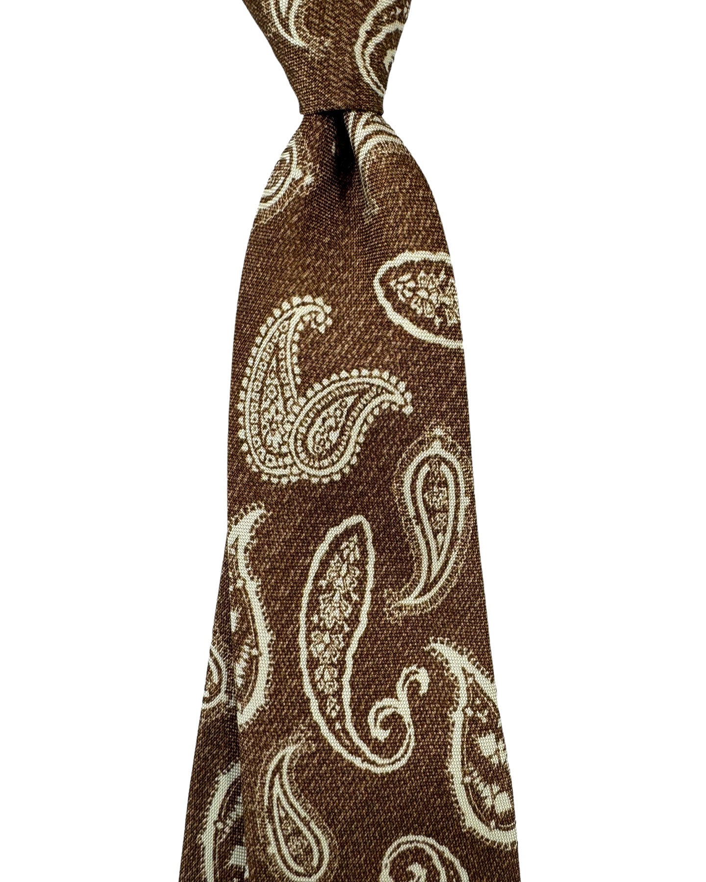 Barba Sevenfold Tie Brown White Paisley - Sartorial Neckwear FINAL SALE