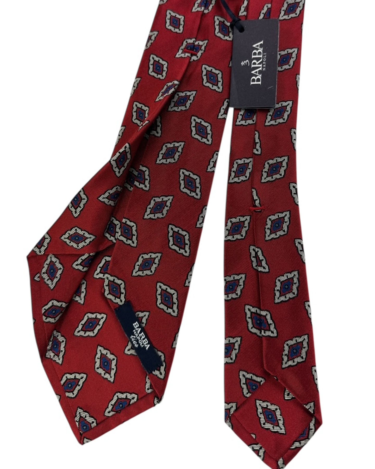 Barba Sevenfold Tie Dark Red Navy Silver Diamond Pattern
