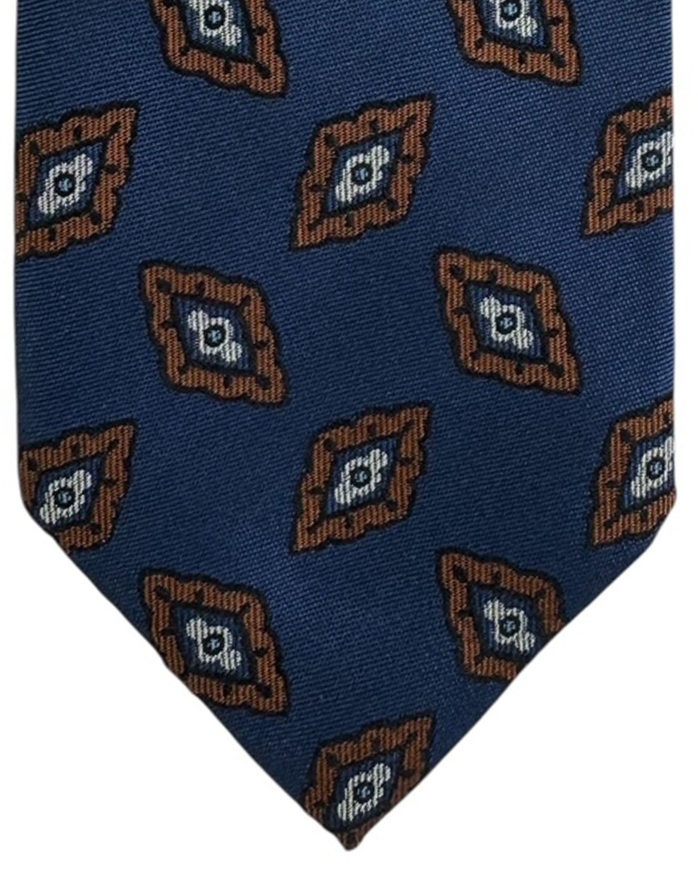 Barba Sevenfold Tie Midnight Blue Brown Diamonds