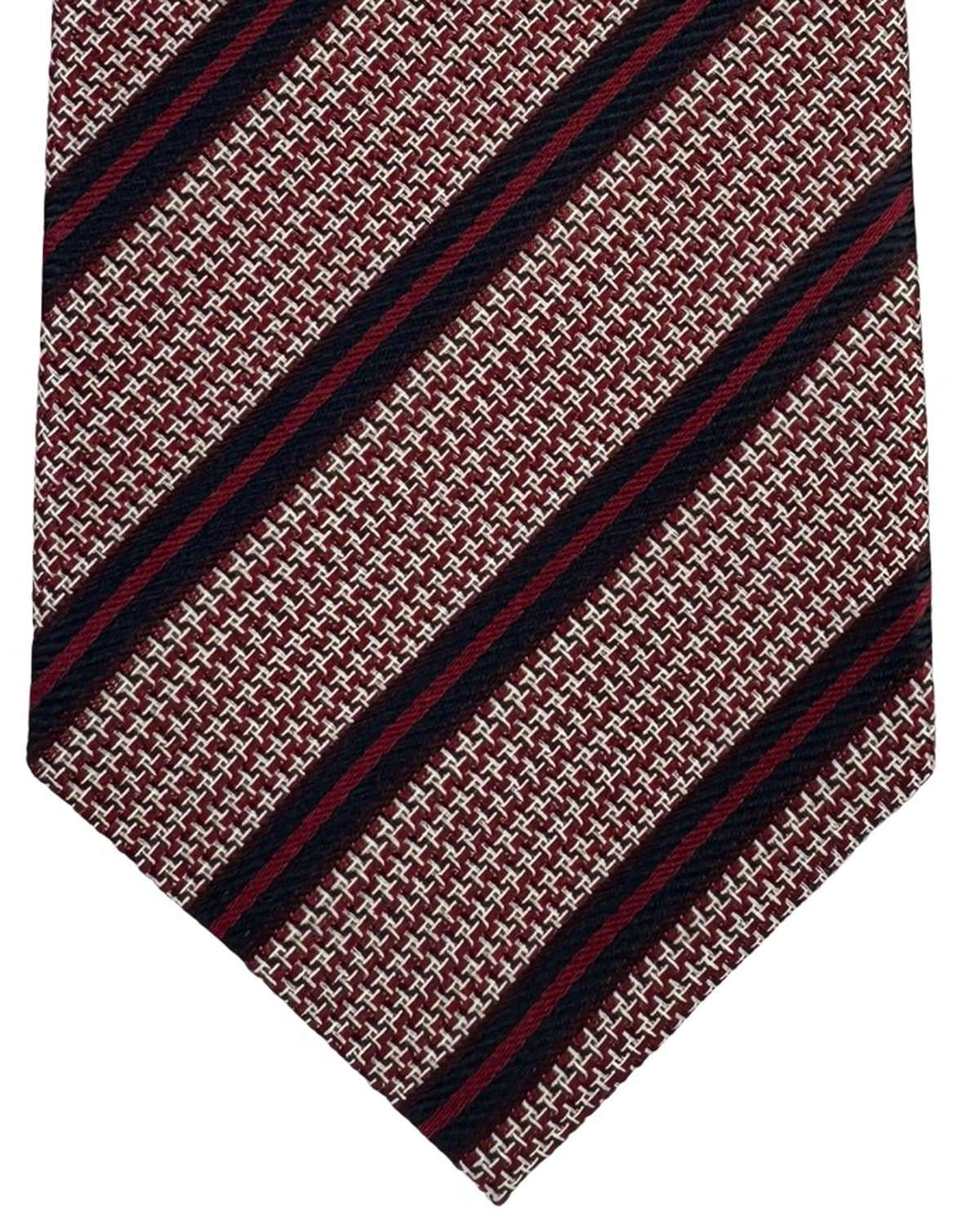 Battisti Sevenfold Tie Bordeaux And Navy Stripe Micro Pattern