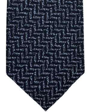 Battisti Sevenfold Tie Dark Blue Herringbone - Sartorial