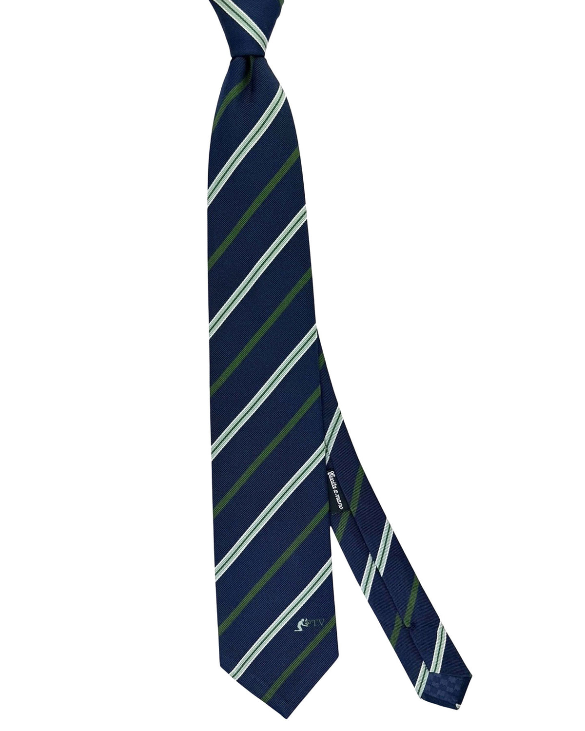 Battistoni Silk Tie Classic Dark Blue Green Stripes FINAL SALE