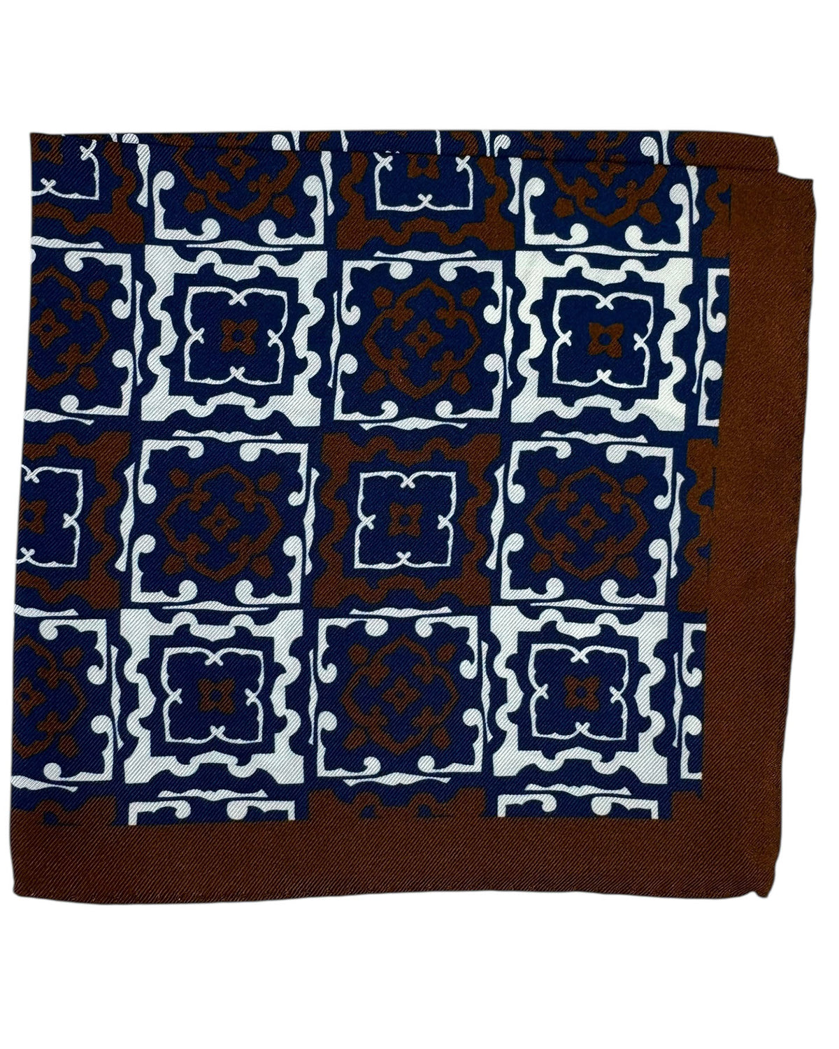 Luigi Borrelli Pocket Square Navy Brown White