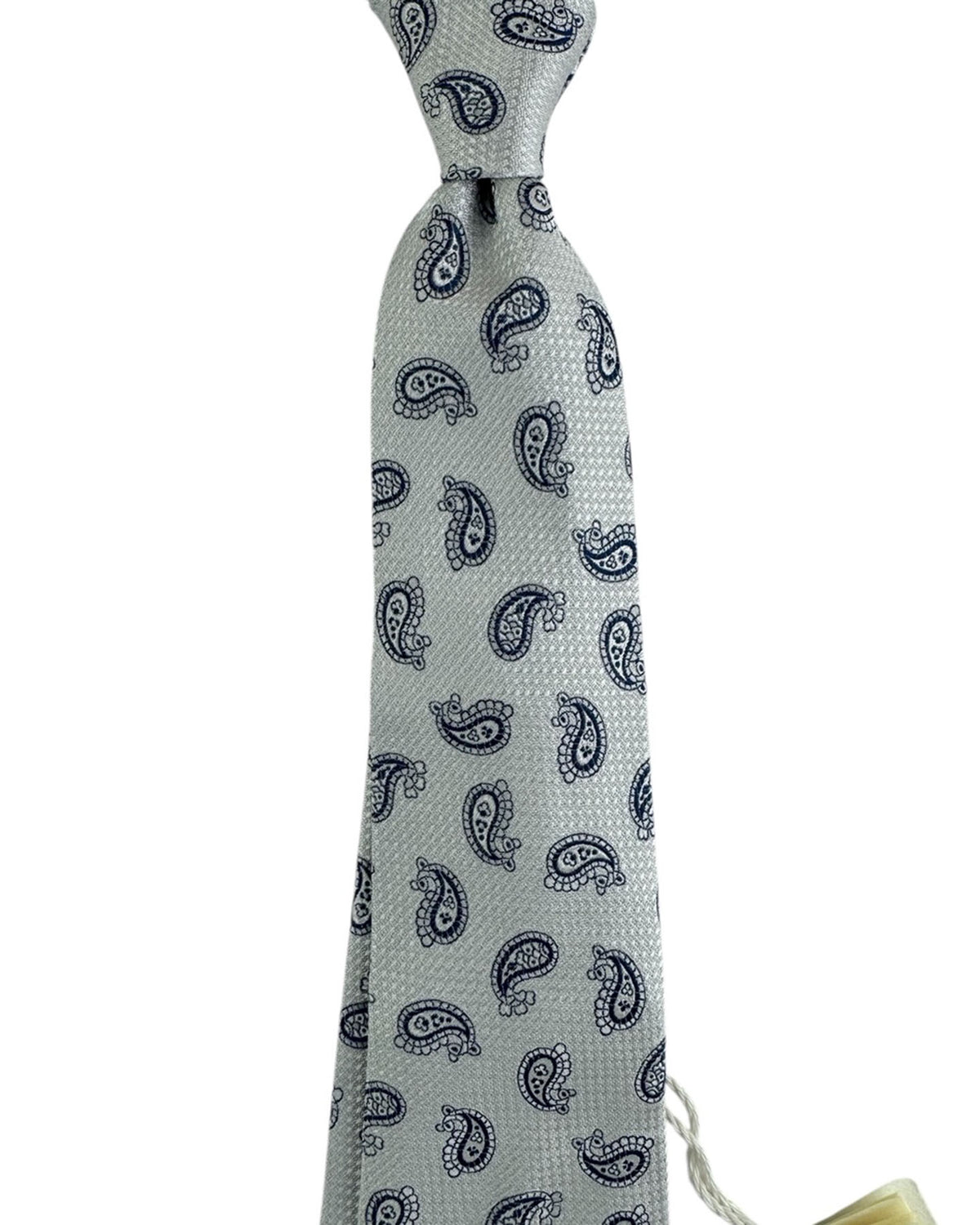 Luigi Borrelli Sevenfold Tie Gray-Silver Navy Paisley Motif