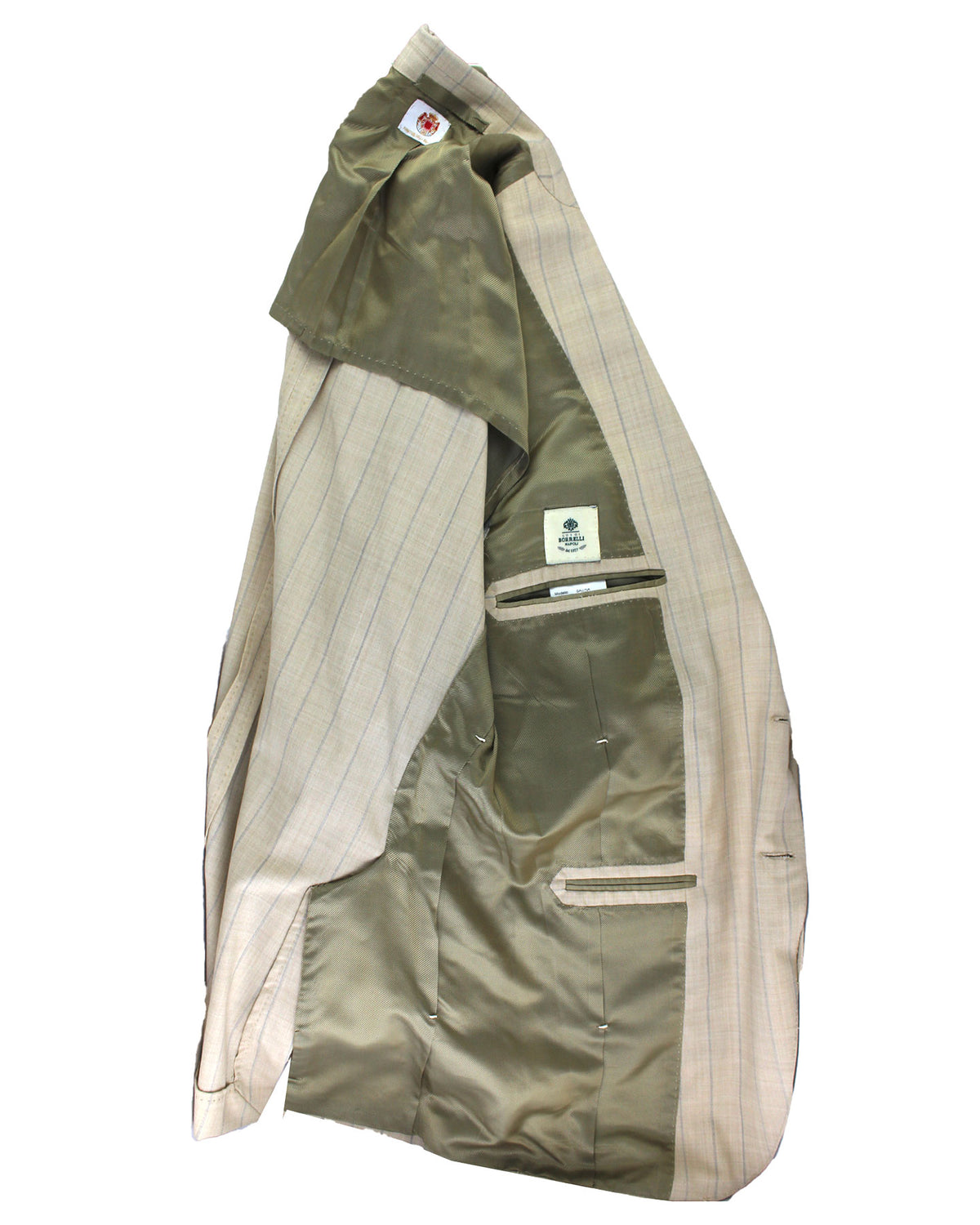 Luigi Borrelli Sport Coat Beige Stripes Wool Silk EU 50 / US 40