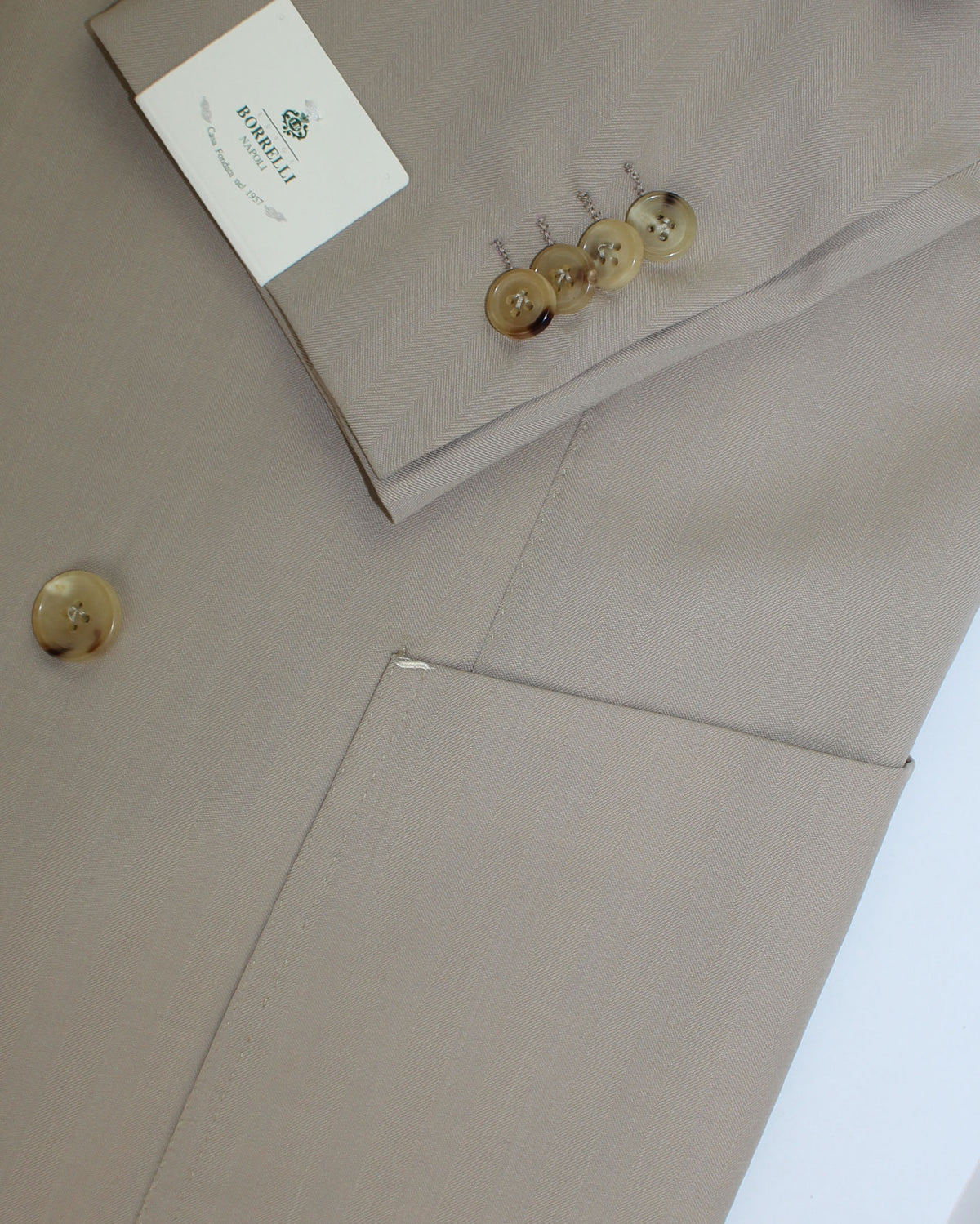 Luigi Borrelli Suit Beige Double Breasted Peak Lapel 