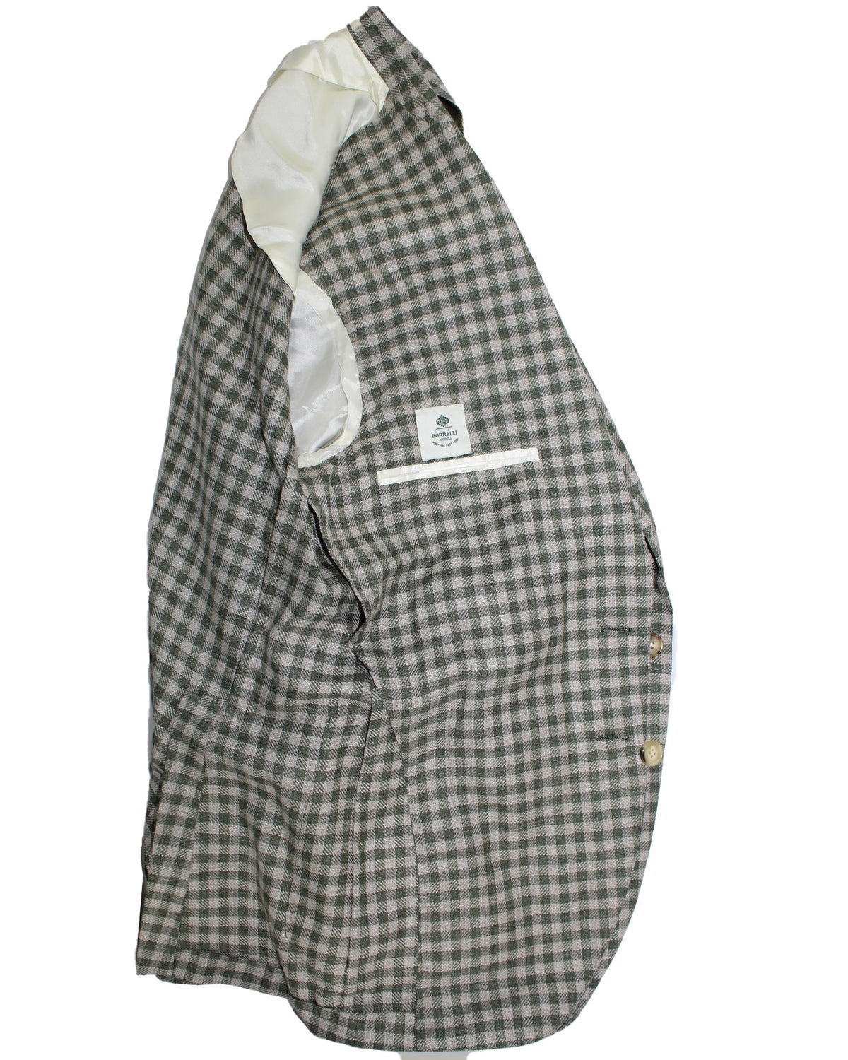 Luigi Borrelli Sport Coat Green Gray Check EU 48/ US 38 Wool Silk Linen