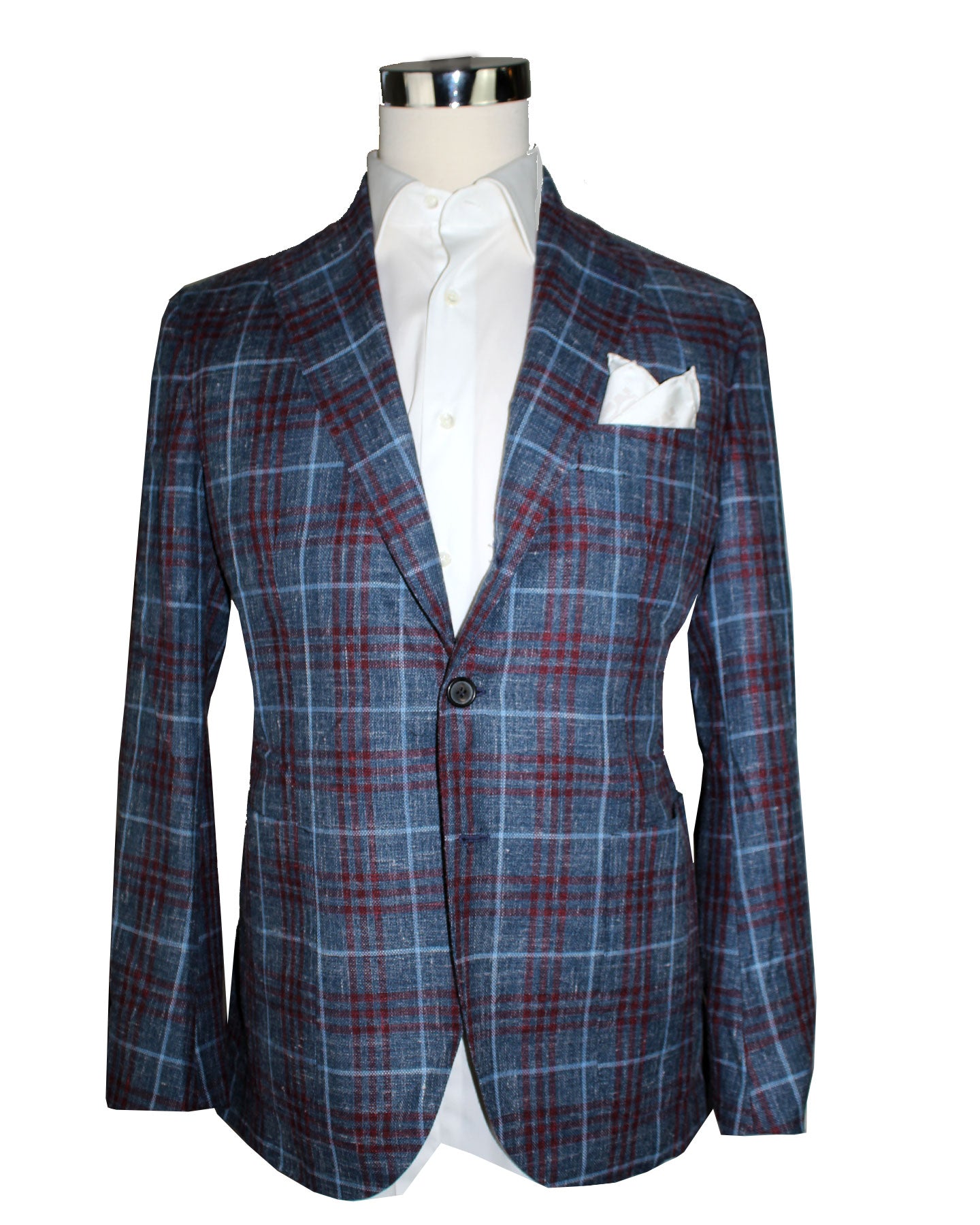 Luigi Borrelli Sport Coat Midnight Blue Maroon Plaid EU 48/ US 38 Royal Collection