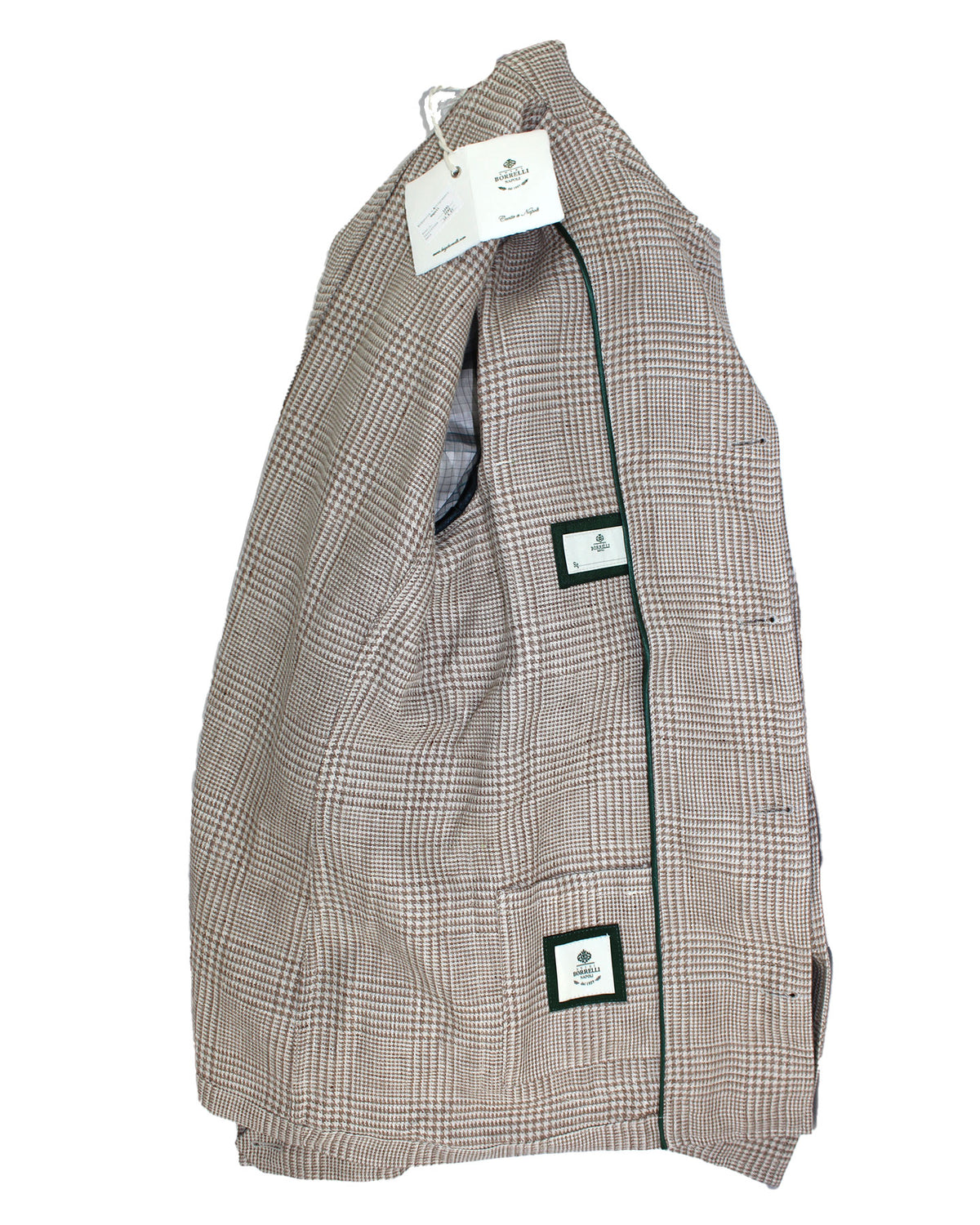 Luigi Borrelli Coat Taupe-Gray Glen Check Wool Linen EU 46 / US 36
