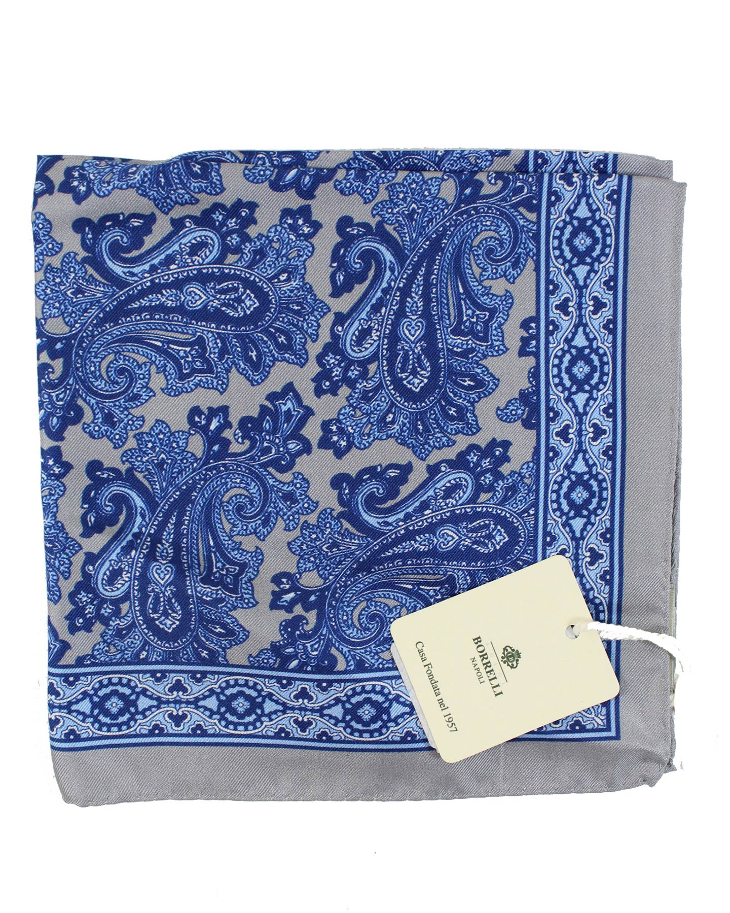 Luigi Borrelli Silk Pocket Square Navy Blue Paisley SALE