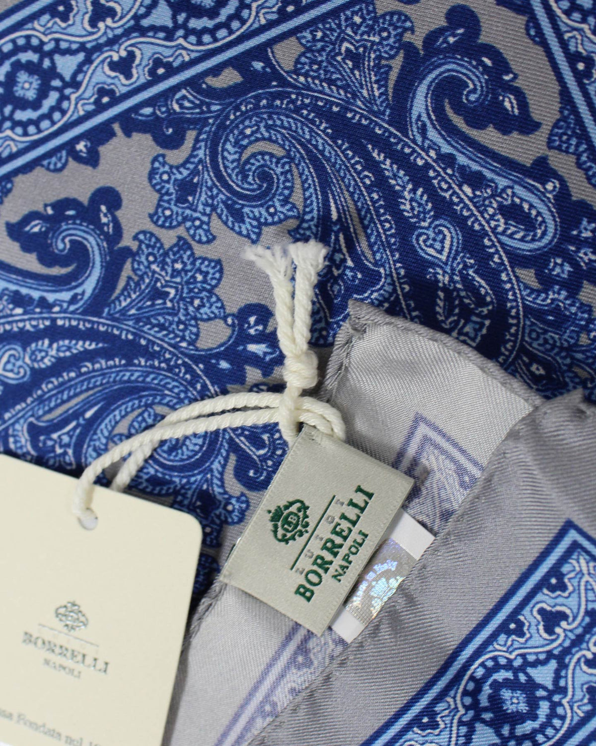 Luigi Borrelli Silk Pocket Square Navy Blue Paisley SALE