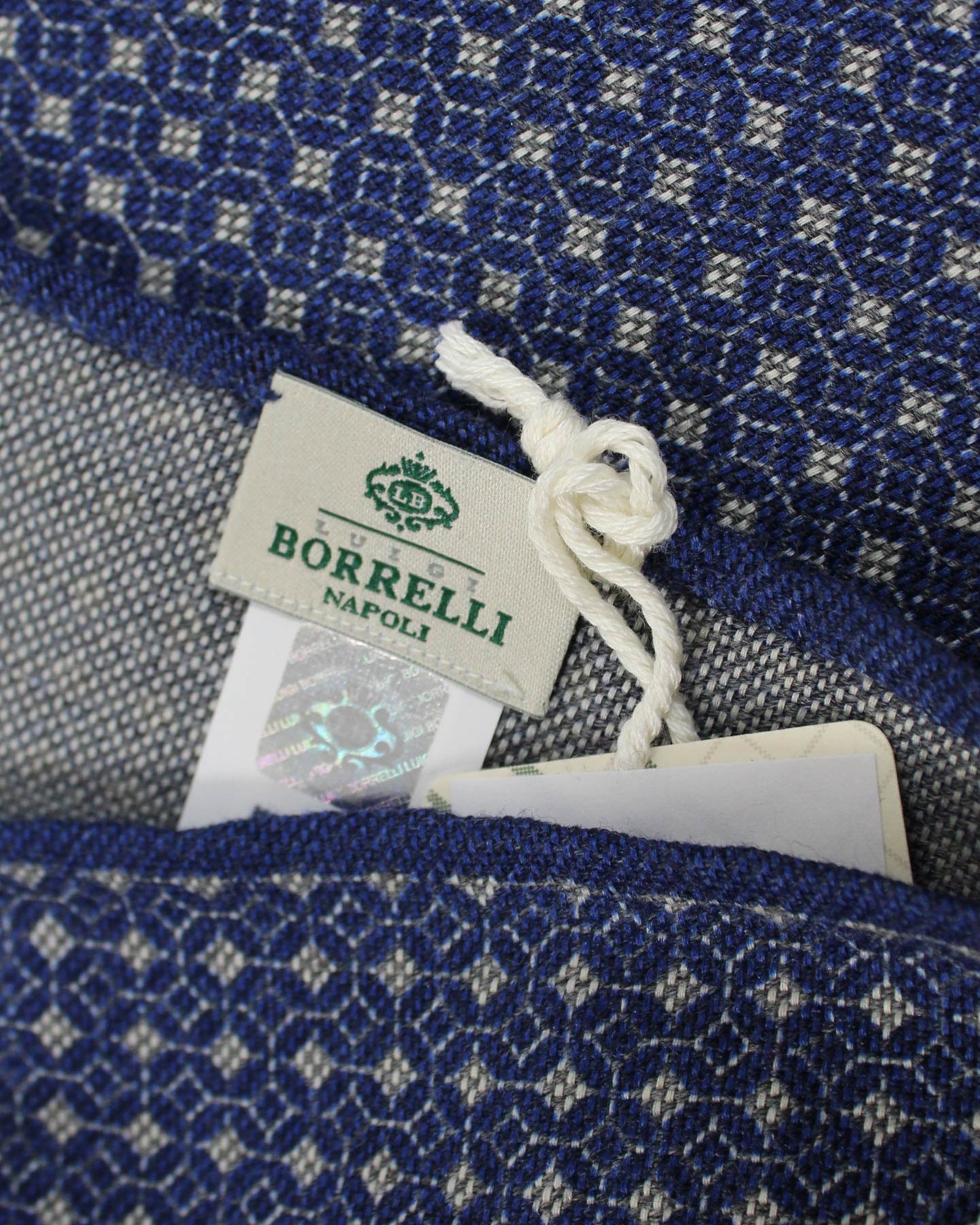 Luigi Borrelli Wool Pocket Square Navy Gray