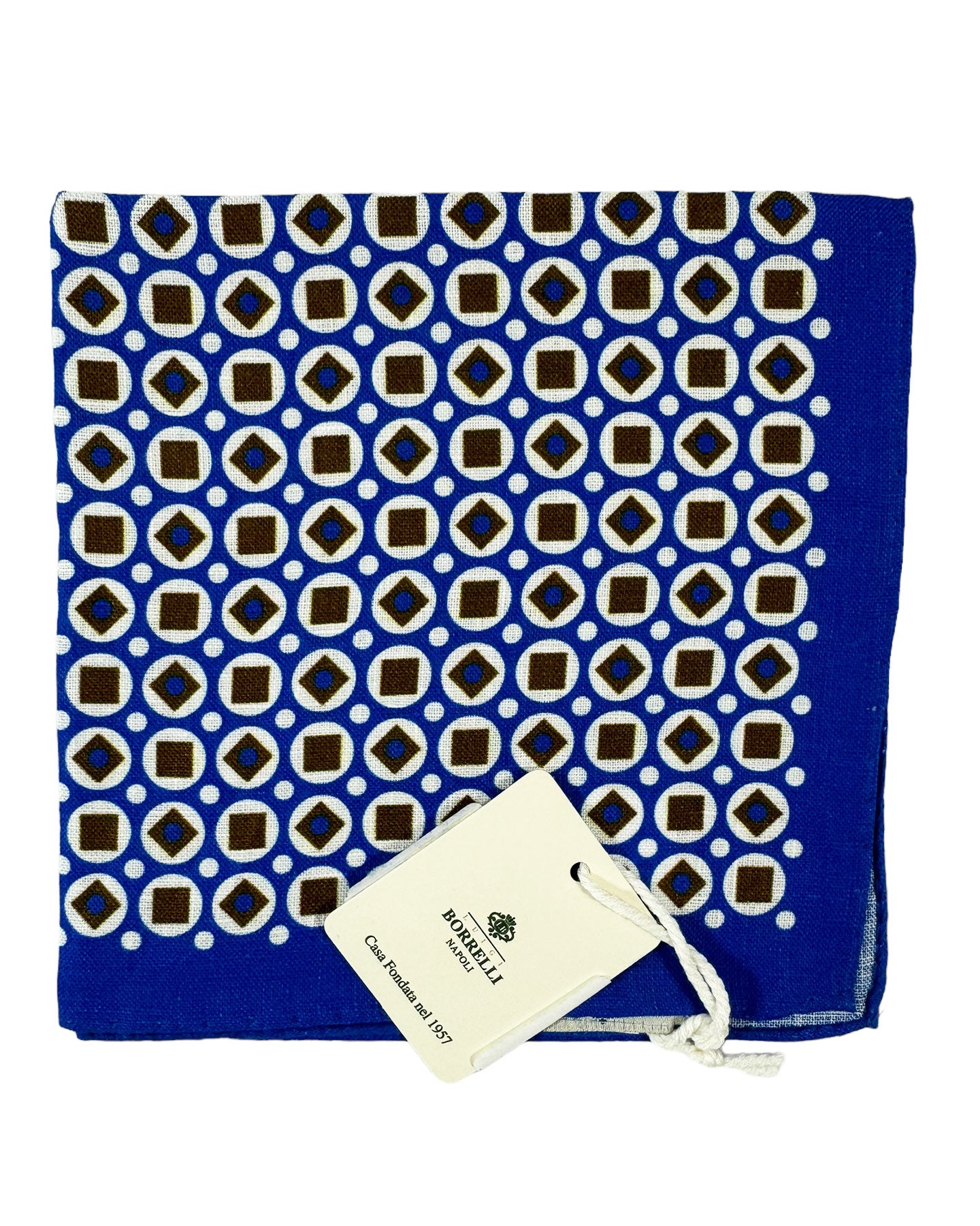 Luigi Borrelli Linen Pocket Square Royal Blue White Brown 