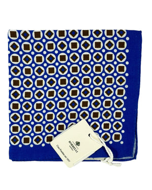Luigi Borrelli Linen Pocket Square Royal Blue White Brown 