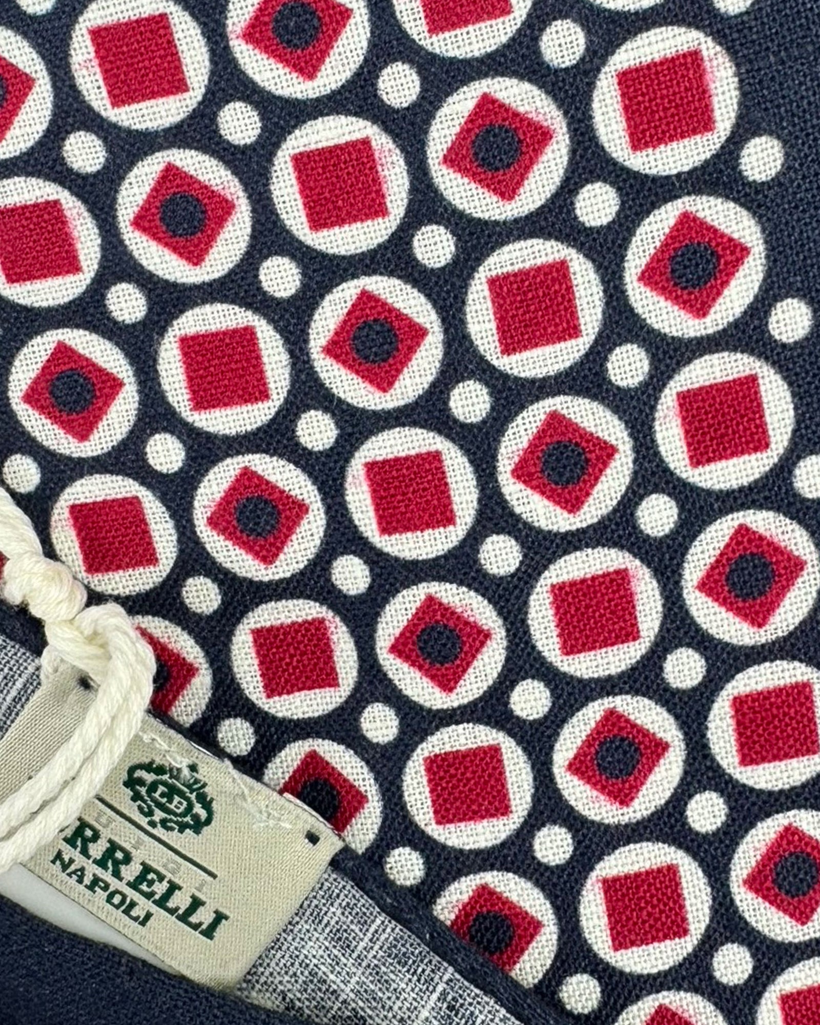 Luigi Borrelli Linen Pocket Square Navy Red White