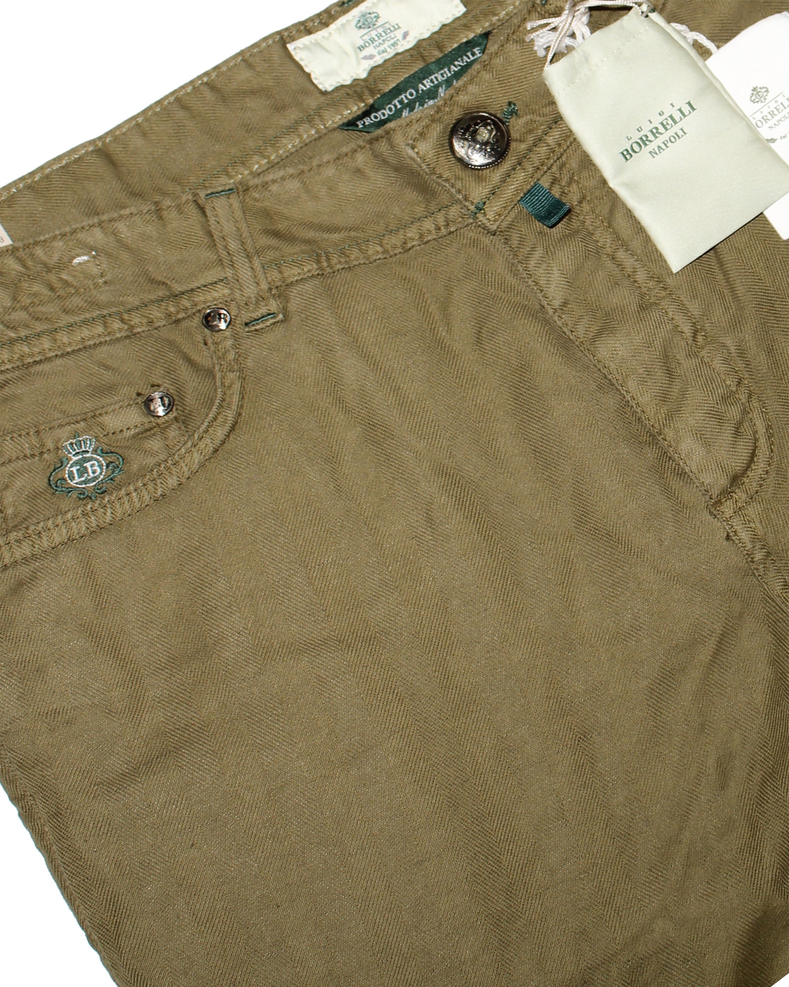 Luigi Borrelli Jeans Olive Green Linen Cotton